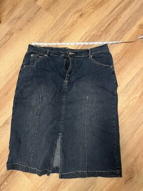 Ashley Stewart Indigo Denim Midi Skirt with Front Vent